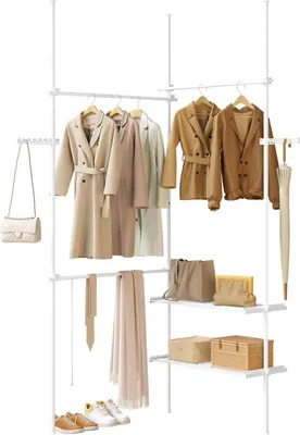 Produktbild von Teleskopischer Kleidertrog, Offene Garderobe mit Kleiderstange, Weiß