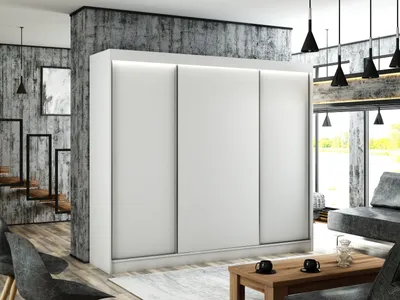 Produktbild von ALTDECOR Kleiderschrank mit furnierten Schiebetüren, kugelgelagerte Führungsschienen und Aluminium-Leisten 250 cm Weiß