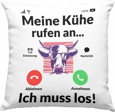 Produktbild von Trendation - Meine Kühe Rufen An Deko-Kissen mit Füllung 40x40 Geschenk Landwirt Bauer Geschenkidee Landwirtin Kuh Grafik (Rosa)