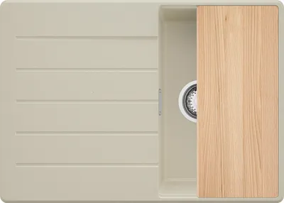 Produktbild von PRIMAGRAN Spülbecken Beige 70x50cm, Granitspüle 1 Becken + Ablauf-Set + Schneidebrett, Küchenspüle ab 40er Unterschrank - Kopenhagen