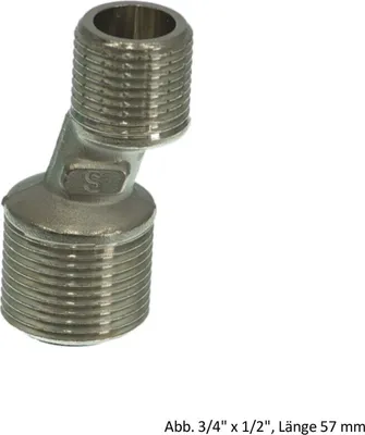 Produktbild von S-Anschluss, 3/4" x 1/2", Länge 57 mm mit Schalldämpfer, Messing verchromt