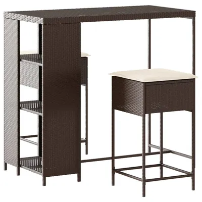 Produktbild von vidaXL 3-tlg. Gartenbar-Set mit Kissen Braun Poly Rattan