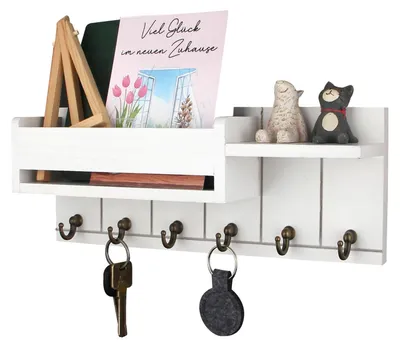 Produktbild von Schlüsselbrett mit Ablage und 6 Haken, Holz, weiß