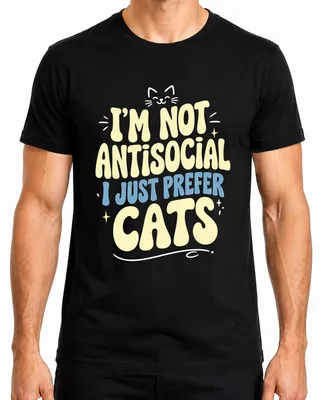 Obrázek produktu pro Tričko s nápisem "Nejsem antisociální, jen preferuji kočky", motiv "Katze", černá barva, velikost L. (Sarkastický vtip)