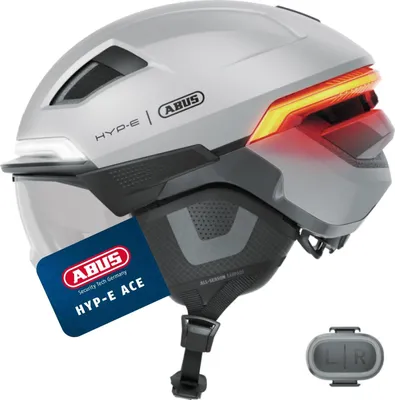Produktbild von ABUS Fahrradhelm HYP-E ACE - mit Frontlicht, Rücklicht und Blinklicht Visier Ohrenschützern geeignet auch für E-Bike S-Pedelec Damen Herren