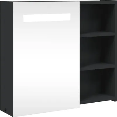Image de Armoire de salle de bain à miroir avec LED noir 60x13x52 cm