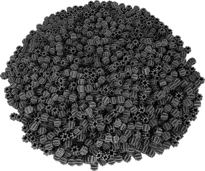 A pile of small, dark gray, intricate LEGO Technic gears.