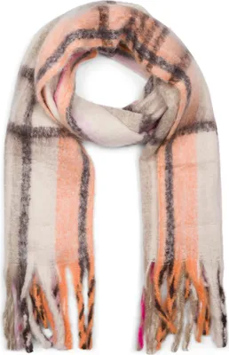 Produktbild von styleBREAKER Damen Web Strickschal mit Streifen Muster und langen dicken Fransen, warmer Winter Schal mehrfarbig 01017157