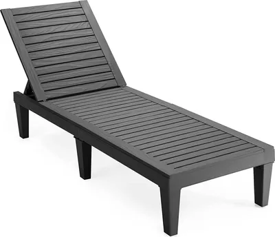 Produktbild von Gartenliege Liegestuhl mit 5-stufiger Einstellbarer Rückenlehne, bis 180 kg belastbar, 2-in-1 Sonnenliege Strandliege Terrassenliege Holzoptik, Relaxliege für Garten, Balkon, Terrasse (Schwarz)