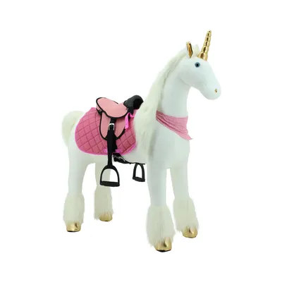 Produktbild von Sweety Toys 11100 Plüsch Stehpferd Sicherheit stabiles Reitpferd XXL 125cm mit Stahlunterbau mit zusätzlichem Reitsattel mit Steigbügeln