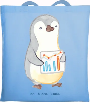Produktbild von Mr. & Mrs. Panda Beutel Finanzcontroller Herz - Sky Blue - Geschenk, dokumententasche, Shopping Tasche, Schultasche, Uni, Jutebeutel