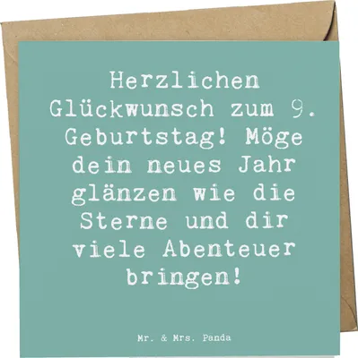 Produktbild von Mr. & Mrs. Panda Glückwunschkarte Spruch 9. Geburtstag Glanz - Meeresbrise - Geschenk, Herzlichen Glückwunsch, Happy Birthday, doppelkarte, Geburtstagsfeier, Klappkarte