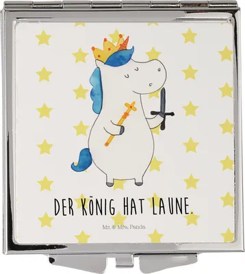 Produktbild von Mr. & Mrs. Panda Frauen Spiegel Einhorn König mit Schwert - Weiß - Geschenk, Klappspiegel, Mittelalter, Handspiegel, Schminkspiegel, Ritter, Einhörner, Unicorn, klein