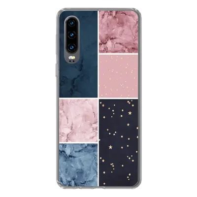 Produktbild von MuchoWow® Handyhülle Schutzhülle Hülle für Huawei P30 Marmor - Rosa - Blau Silikon Softcase Handy Hülle - Kartenbesitzer