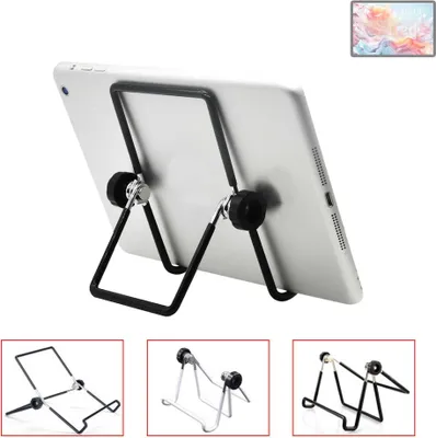 A tablet stand holding a tablet, with smaller images of different tablet stands below.