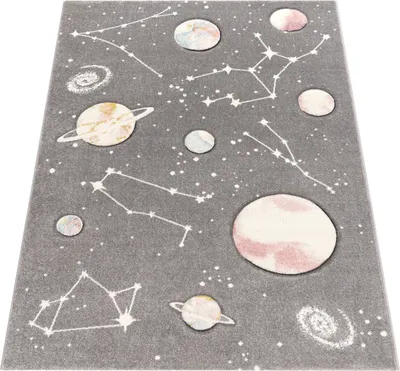 Produktbild von Paco Home Kinder-Teppich, Spiel-Teppich Mit Planeten Und Sternen,Grau,140x200 cm