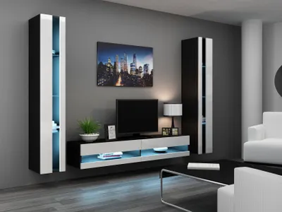 Produktbild von Mediawand Wohnwand 3 tlg - SENTIC 3 -Schwarz/Weiss Hochglanz inkl. LED