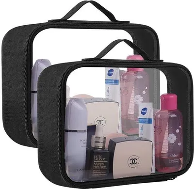 Image de Trousse de toilette transparente, PVC, bagage à main, lot de 2, voyage