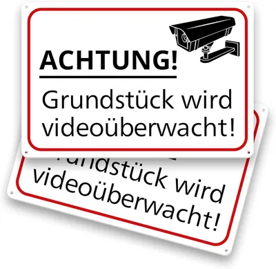 Imagen del producto de Señales de advertencia de videovigilancia, 2 unidades, 30 x 20 cm, plástico resistente a la intemperie, para uso en exteriores