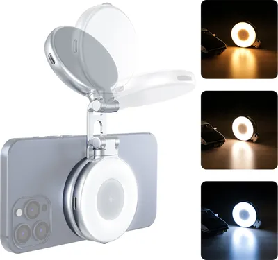 Produktbild von Magnetisches Selfie-Licht, faltbares LED-Fuelllicht fuer Telefon, Selfie-Ringlicht, 2700 K/5600 K/7500 K, dimmbar, eingebauter Akku, Make-up-Spiegel-Ersatz fuer iPhone 16/15/14/13/12, Android-Telefon, Vlog, Selfie, Live-Streaming, Make-up