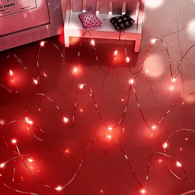 Lichterkette 50 LED Rot, Batterie, 5m, für Deko