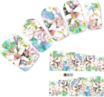 Produktbild von Tattoo Nail Blumen Lilien Blätter Aufkleber Nagel Sticker