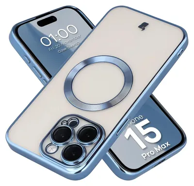 Produktbild von Handyhülle mit Kameraschutz und Magnetring für iPhone 15 Pro Max, Bizon Case GuardO, Transparent-Blau