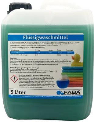 Produktbild von FABA Flüssigwaschmittel Konzentrat 5 L, grün, Universal Color angenehm frisch, gratis Ausgießer