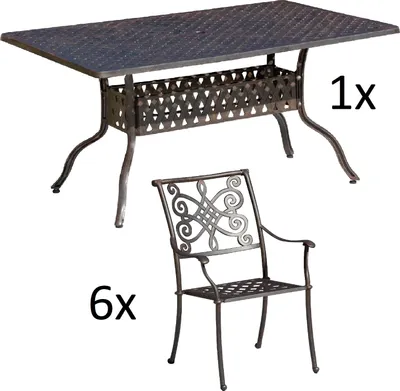 Produktbild von Inko 7-teilige Sitzgruppe Alu-Guss bronze Tisch 150x97x74 cm cm mit 6 Sesseln