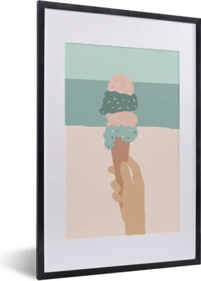Produktbild von MuchoWow® Gerahmtes Poster Sommer - Eiswaffel - Hand 40x60 cm - Poster mit Schwarzem Bilderrahmen Wandposter Rahmen Foto Bilder - Poster in Rahmen