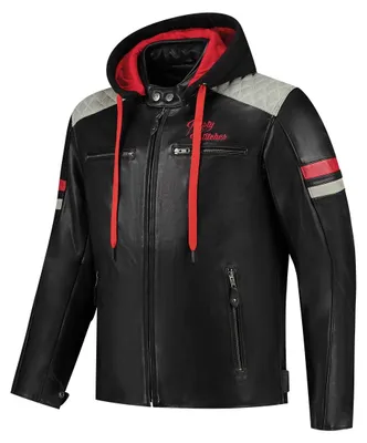 Produktbild von Rusty Stitches Jari Hooded V2 Motorrad Lederjacke, schwarz/grau/rot, M