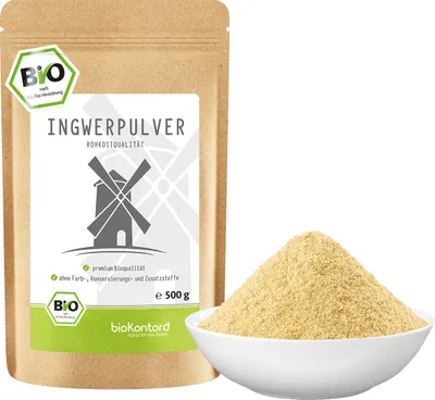 Produktbild von Ingwerpulver gemahlen 500 g I 100% natürlich und rein - ohne Zusatzstoffe I Ingwer gemahlen in Rohkostqualität von bioKontor