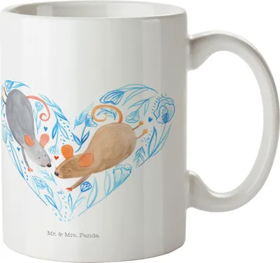 Produktbild von Mr. & Mrs. Panda Plastikbecher Mäuse Herz - Weiß - Geschenk, Pott, Verheiratet, Trinklernbecher, Maus, Kindertasse, Love, Haferl, Liebe, Hochzeit, für Immer