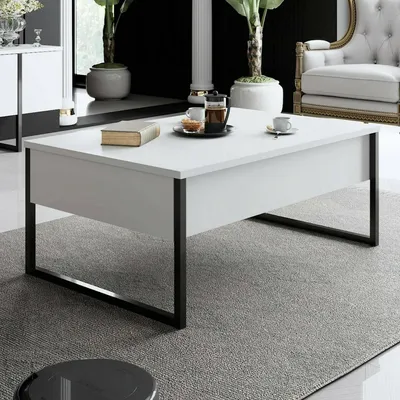 Produktbild von Wohnzimmertisch Dgiagnon, Niedriger Wohnzimmertisch, Kaffeeregal, Couchtisch für Sofa, 90x60h40 cm, Weiß und Schwarz