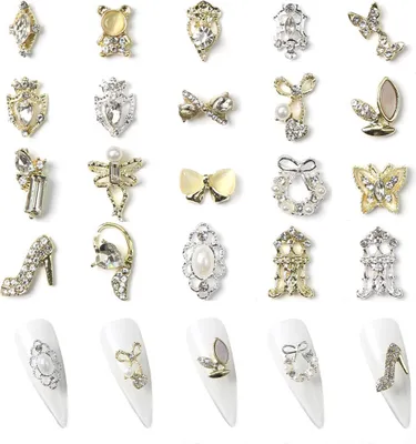 Image de 60 pièces de charms papillon en alliage métallique 3D de luxe ongles diamant strass ongles clous d'oreille de manucure bijoux pour l'artisanat de bricolage Nail Art Tip (jeu 1)