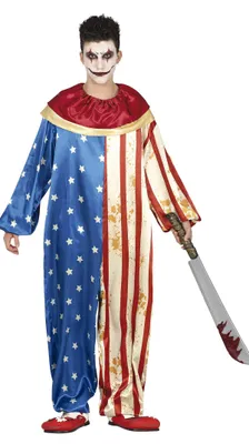 Immagine prodotto di Clown Costume di Halloween Patriottico Divertimento a stelle e strisce America Party Outfit Divertimento spaventoso Maker Show Carnevale Abbigliamento Adulti, Taglia: 14 - 16 anni Colore: Blu