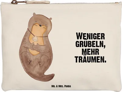 Produktbild von Mr. & Mrs. Panda kosmetiktäschchen Otter Muschel Größe M - Weiß - Geschenk, Federtasche, Motivation, Kulturbeutel, Büro, Optimistisch, Träumen, Kosmetiktasche, Mäppchen