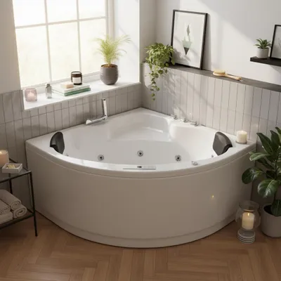 Produktbild von Caribia LUXUS Whirlpool Badewanne RIO Basic / 130x130 - 13 Massagedüsen, 7 Stufen-LED, Armaturset mit Wasserfall | Spa 2 Personen