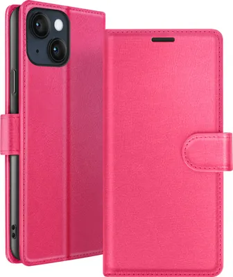 Image de Zanaé, étui à rabat pour iPhone 14 Plus avec fermeture magnétique et compartiments pour cartes, fuchsia