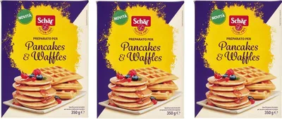 Produktbild von 3x Schär Gluten Free Preparato per Pancakes & Waffles Vorbereitet Zubereitet für Glutenfreie Pfannkuchen und Waffeln 350g Packung