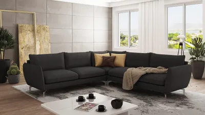 Produktbild von S-STYLE MÖBEL - Modernes Ecksofa Frema mit Silber Metall Füßen aus Graphit Luxusmicrofaser, B/T/H: 276 cm/ 276 cm/ 87 cm