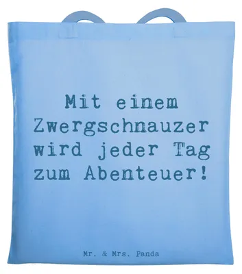 Produktbild von Mr. & Mrs. Panda Einkaufstasche Spruch Zwergschnauzer Abenteuer - Sky Blue - Geschenk, Hunderasse, bezaubernder Hund, intelligenter, Begleithund, Schultasche, Tote Bag