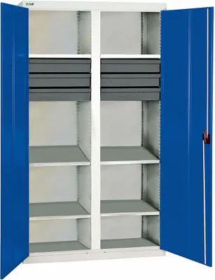 Image de Stumpf Armoire à outils et matériel série 3000 gris clair / bleu gentiane + 6 tiroirs 100 mm + cloison centrale + 6 tablettes coulissantes - 3004274