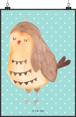 Produktbild von Mr. & Mrs. Panda Bild Eule Zufrieden DIN A1 - Türkis Pastell - Geschenk, Waldtier, Deko, wanddeko, glücklich, Plakat, kunstdruck poster, Müde, Owl, drucke