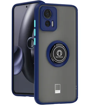 Immagine prodotto di Custodia per Motorola Edge 30 Neo Custodia in TPU traslucida opaca con supporto ad anello e supporto Blu scuro
