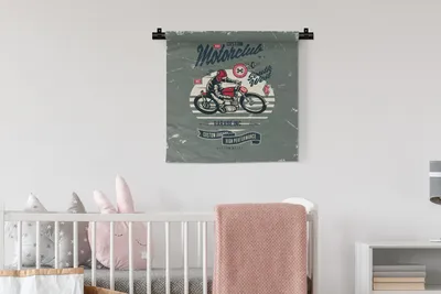 Produktbild von MuchoWow® Wandteppich Wandbehang Motorrad - Helm - Vintage 60x60 cm Tapisserie Dekoration Wandtuch - Dekorationen - Wand Decke