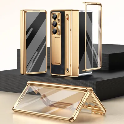 Immagine prodotto di Custodia per Samsung Galaxy Z Fold 7 con supporto per penna e stilo, cover galvanizzata con supporto, protezione integrata per schermo e fotocamera Nero