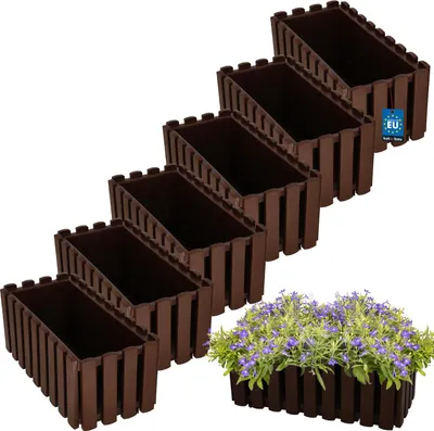Immagine prodotto di KOTARBAU® 6 pz Fioriera da Esterno Vaso Fiori Plastica 38 x 18 x 16 cm Marrone Fioriera da Balcone Vaso Rettangolare da Esterno Vasi per Piante