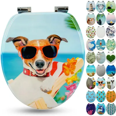 Produktbild von Sanfino® Premium WC Sitz "Sunny Dog" hochwertiger Toilettendeckel mit Absenkautomatik aus Holz, hoher Sitzkomfort & einfache Montage