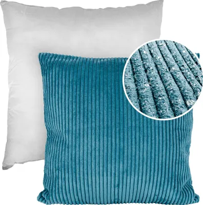 Produktbild von Dekokissen 50x50cm Kissenhülle mit Reißverschluss Sofakissen mit Füllung Einfarbig Cordsamt Türkis